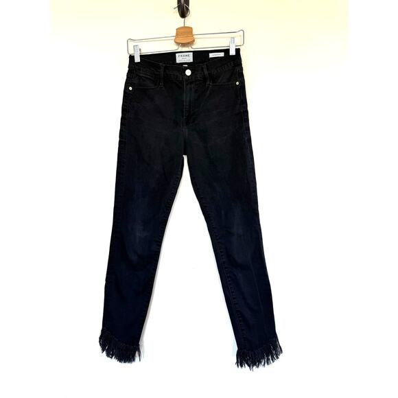 Frame Denim Denim - FRAME DENIM Le High Skinny washed black slim fringe hem denim jeans